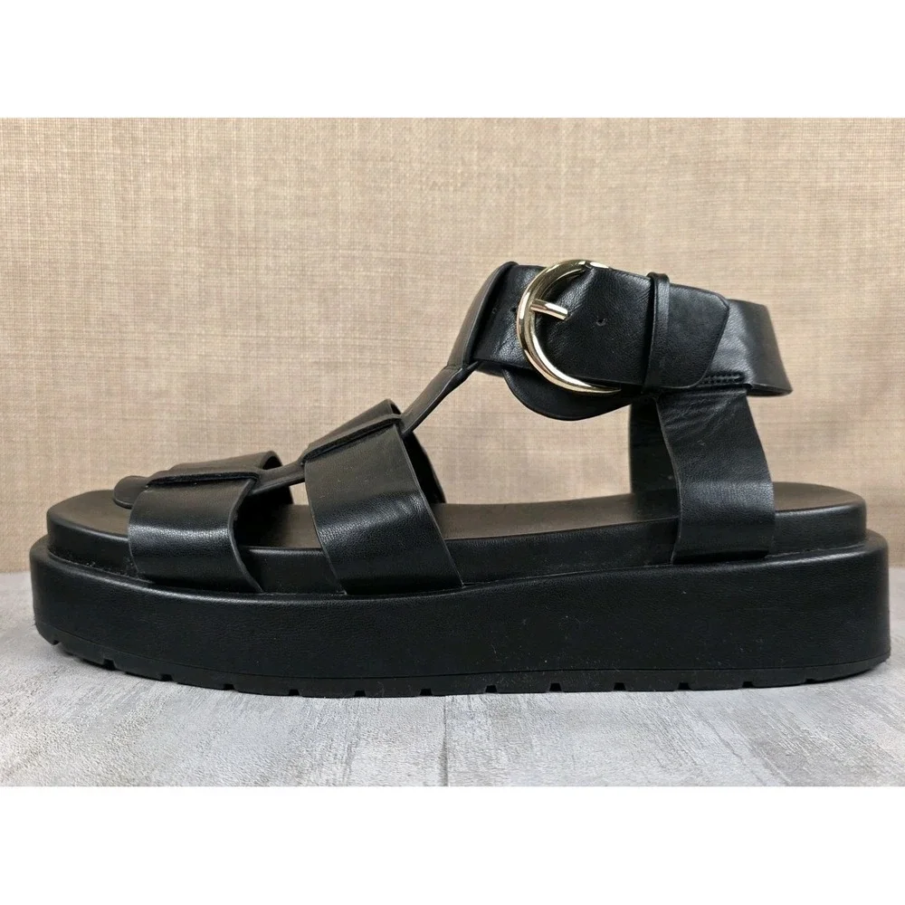 Torrid Women's Black Chunky Wedge Heel Gladiator‎ Sandals Grunge Goth Sz 10.5WW